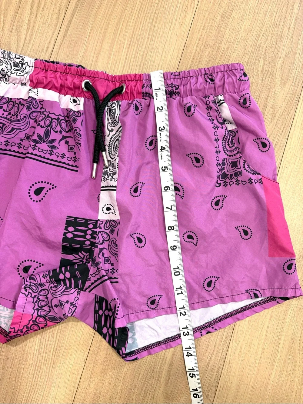 boohooMAN Mens S Pink Purple Bandana Print Swim Shorts Mesh Lined Paisley
